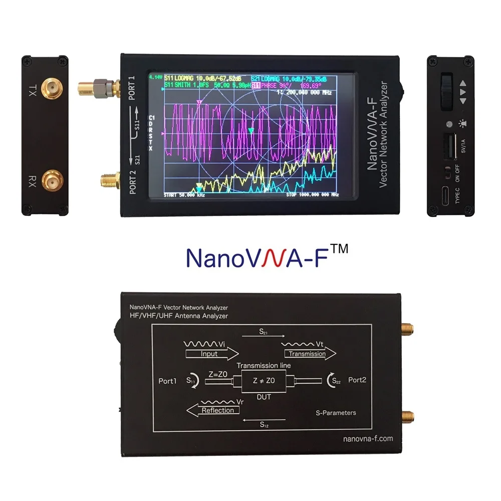 1.5GHz/3GHz NanoVNA-F / V2 VNA HF VHF UHF Vector Network Antenna Analyzer + 4.3 inch IPS LCD + Metal Case + 5000mAh Battery