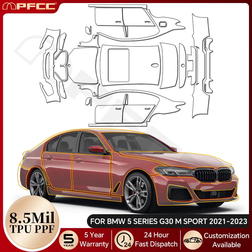 

For BMW 5 Series G30 M-Sport 2021-2023 TPU Paint Protection Film Car Body Pre-cut PPF Clear Bra Anti-scratch Kit Resistant Cover