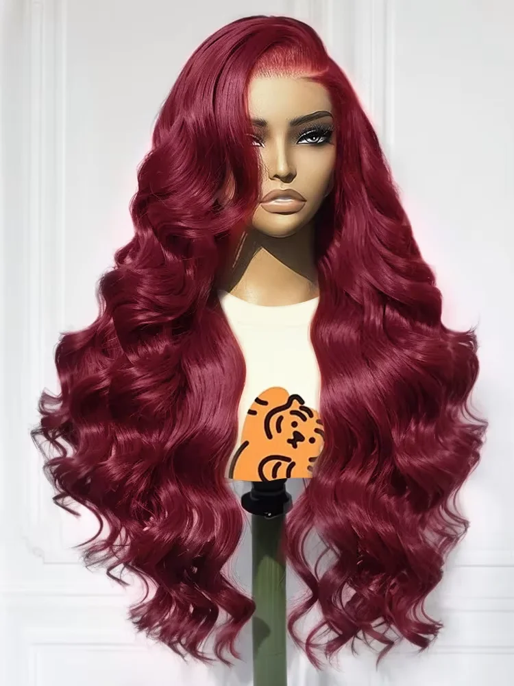 

180 Density Body Wave Burgundy 99J Lace Front Human Hair Wig 13X4 13X6 Hd Lace Frontal Wig Pre Plucked