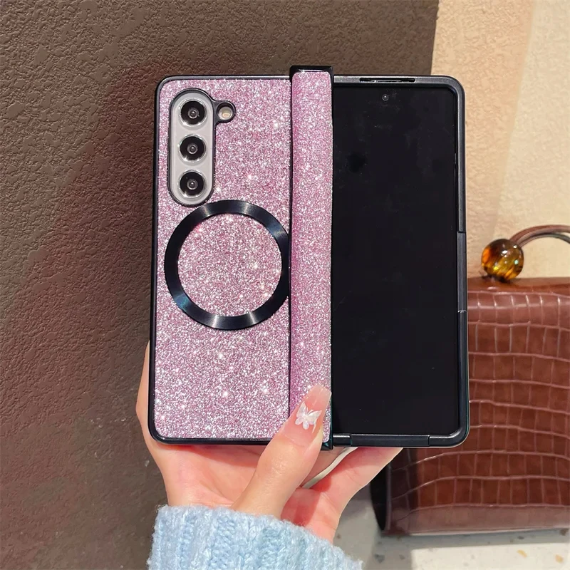Luxury Bling Glitter Magnetic Phone Case  For Samsung Galaxy Z Fold 6 5 4 3 Fold6 Fold5 Fold4 Fold3 5G Hinge Protective Cover