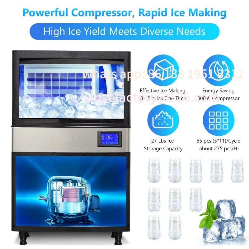 

Customizable Commercial Ice Maker Machine,110LBS/24H with 27LBS Bin & Water Filter, Stainless Steel, Auto Operation
