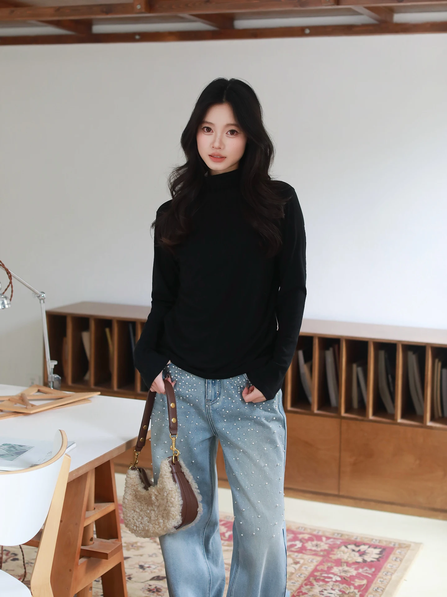 

Lao Yang's Personal ME Oriental Reii Base Layer Goat Camere High Ne Bla Slimming Warm Top Ladies Casual Long Sve T...