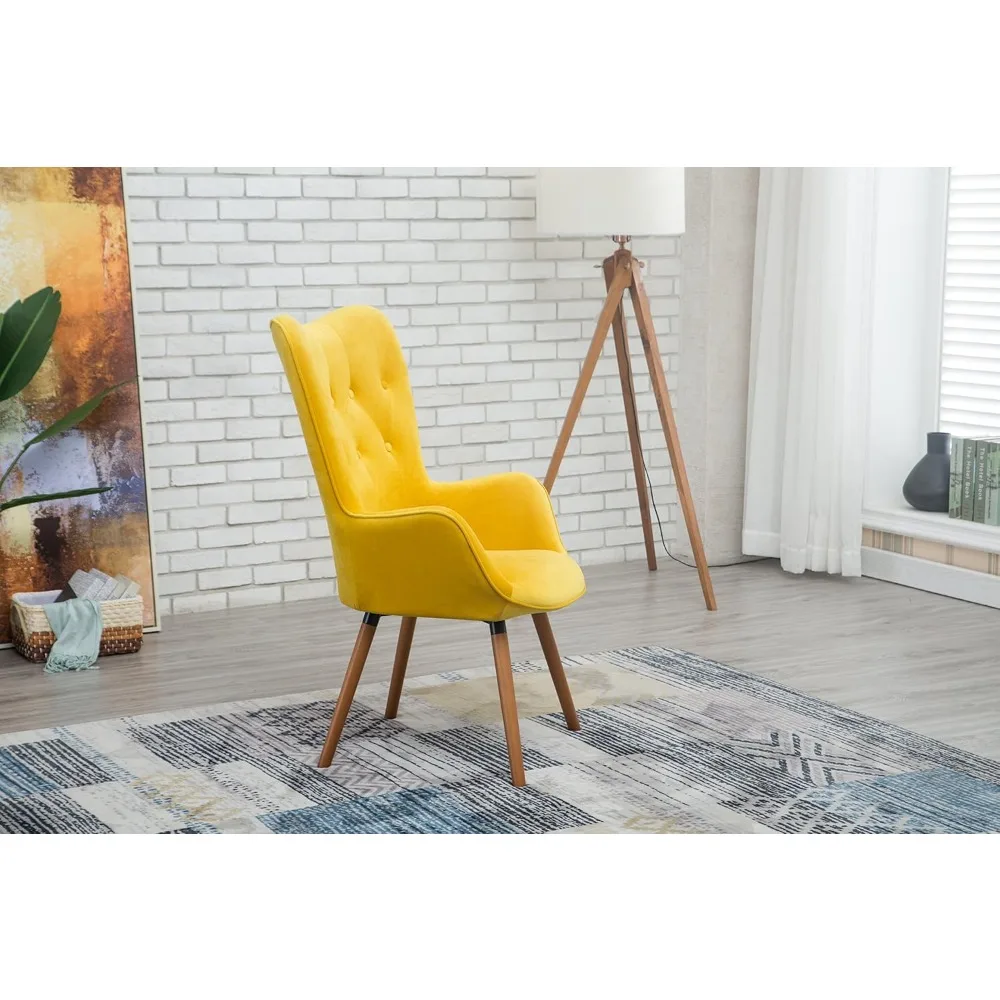 Roundhill Furniture AC155YL Doarnin Silky Velvet Tufted Button Accent Chair, Yellow 30D x 41.5W x 26.8H in