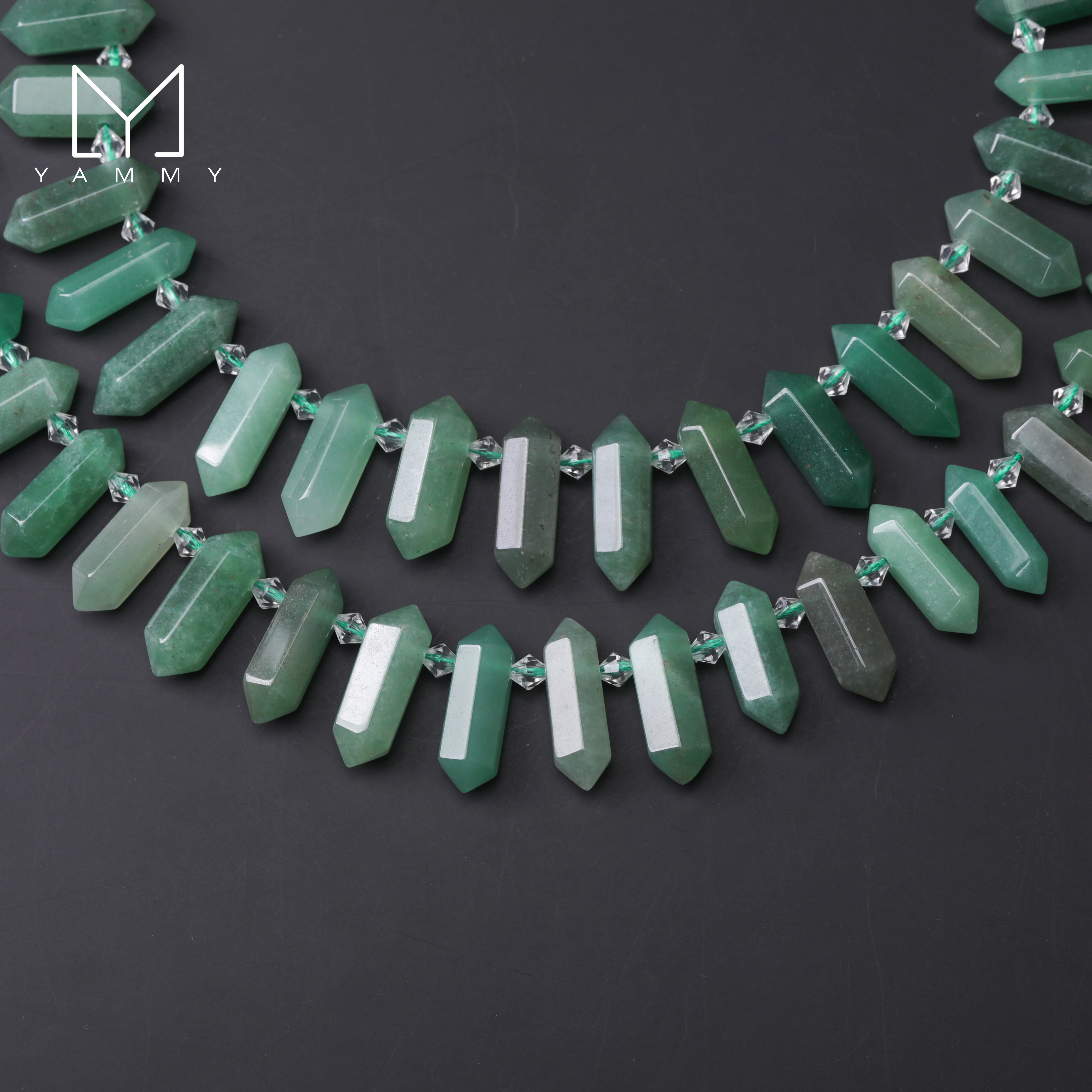 Approx 25 PCS/Strand,Natural Green Aventurine Quartz Top Drilled Double Graduated Point Spacer Beads DIY Pendant Jewelry Making