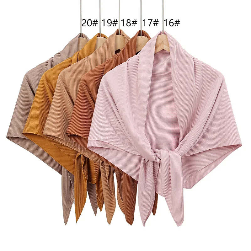 Plain Wrinkle Square Pleated Scarf Satin Shawls Wrap Stole Muslim Hijab 90*90cm Malaysia Kerchief Bandanas Headband Silk Scarves