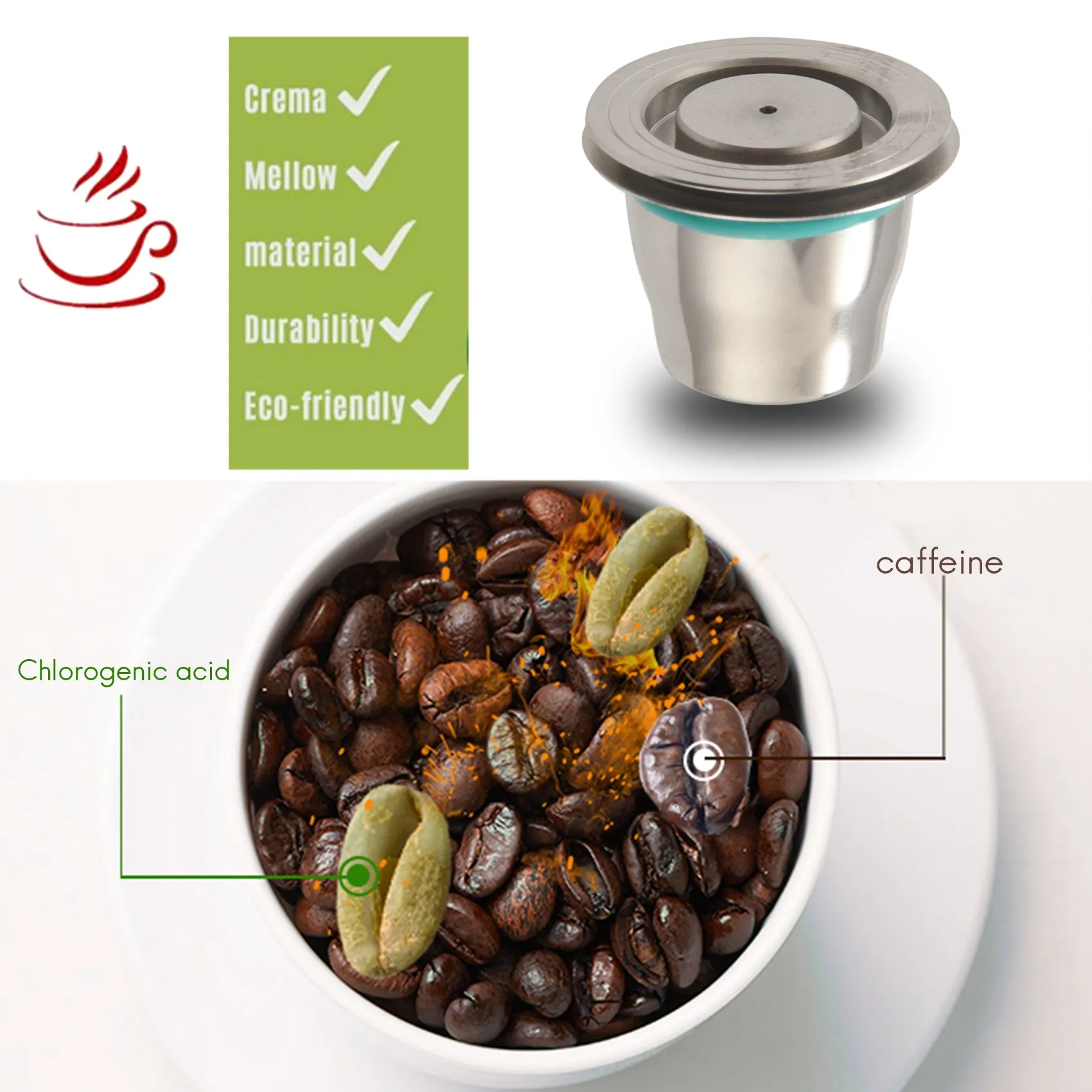 Espresso Refillable Capsules Reusable for Pod Espresso Coffee Pod Stainless Steel Capsules Compatible