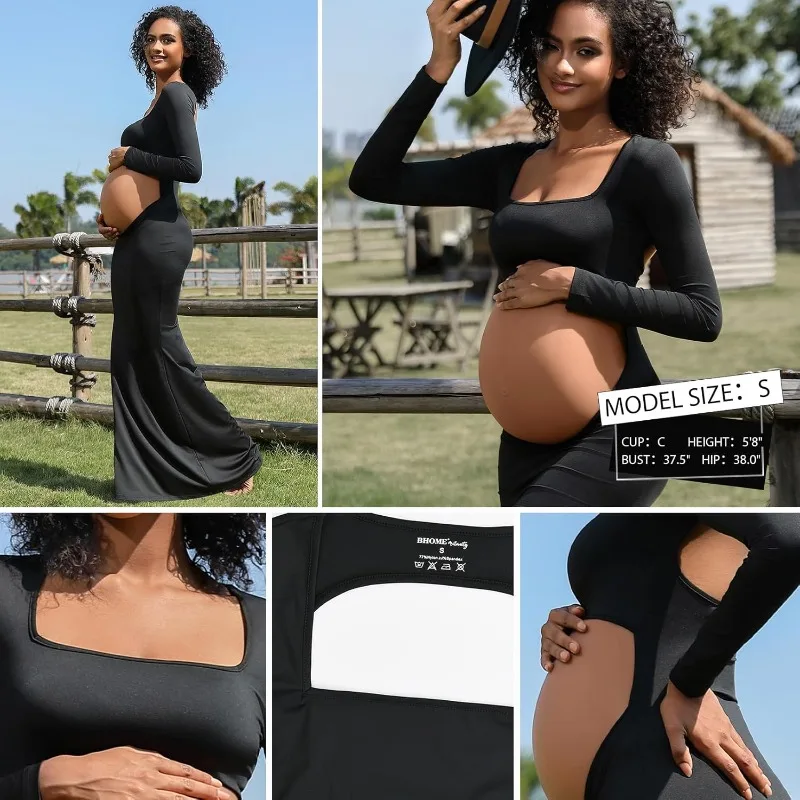 فستان التقاط الصور للأمهات - فستان ماكسي مثير بدون ظهر مع أكمام طويلة للتصوير الفوتوغرافي أثناء الحمل.ropa embarazada임сысысыдуыыыыыыыыы #5