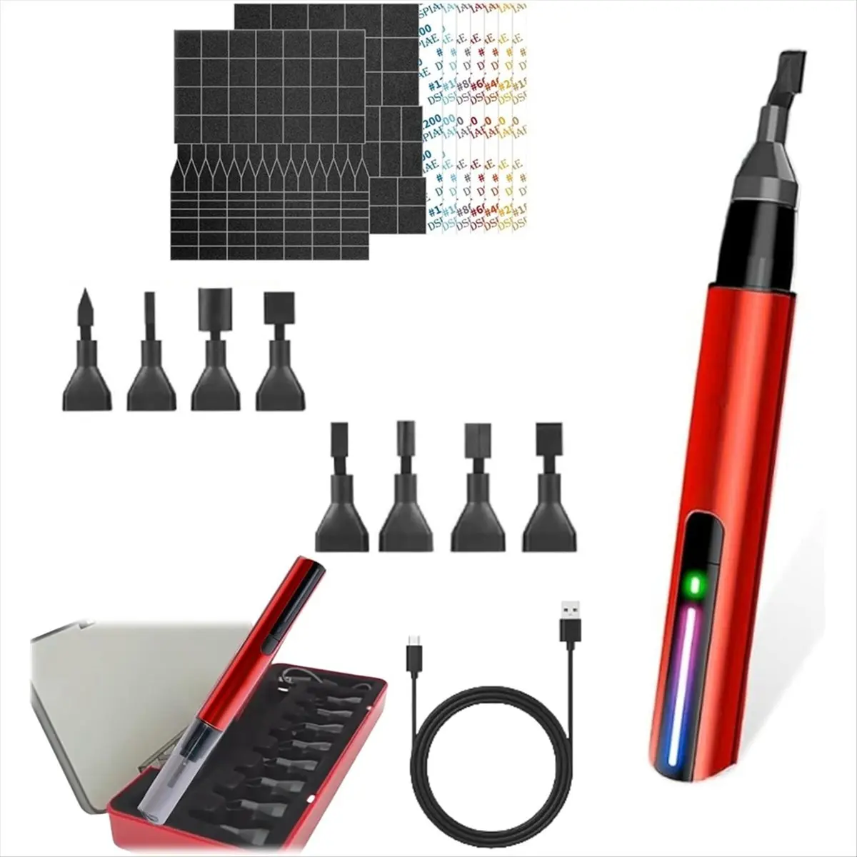 HOME USE-A Mini Electric Reciprocating Sander,USB Charging with 3-Speed Adjustable & 8 Sanding Heads, Tool for DIY Crafts
