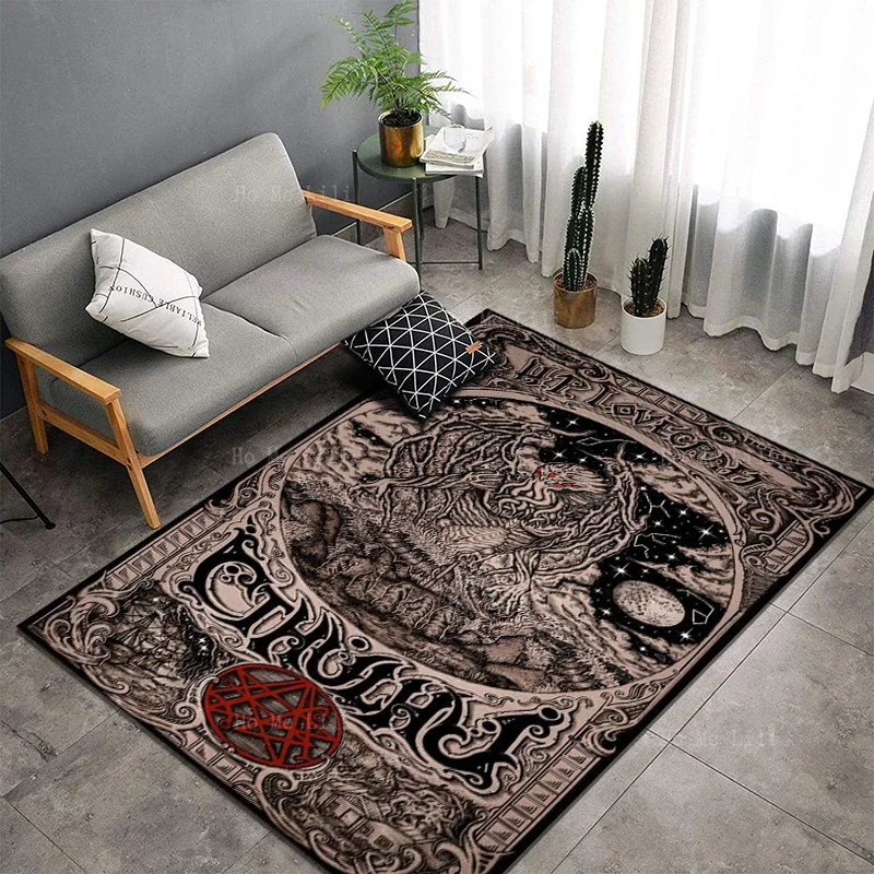 Gothic Satanic Art Dark Mythological Creatures With Mysterious And Scary Patterns Non Slip Flannel Floor Rugs By Ho Me Lili