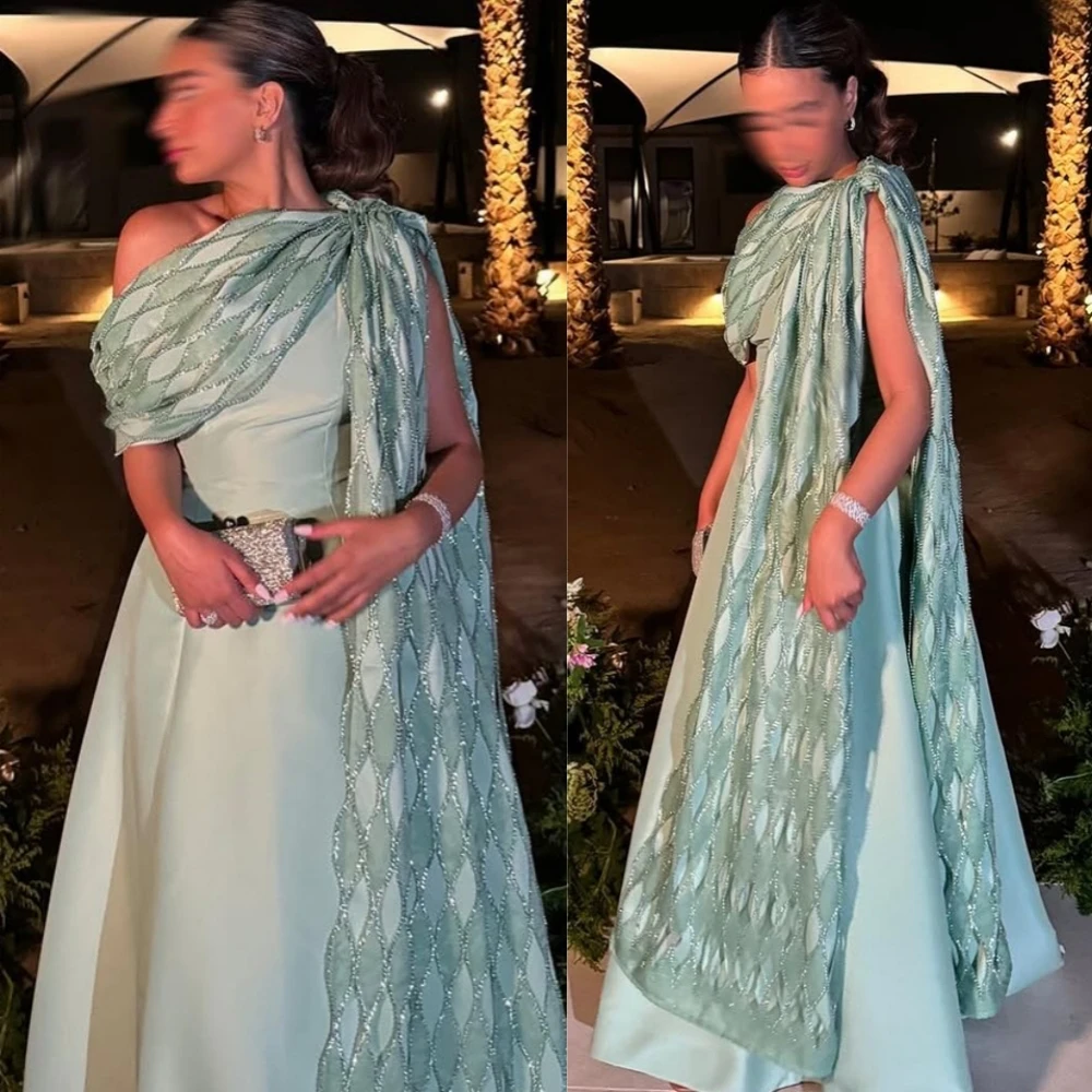 فستان سهرة من الساتان الأخضر البسيط حسب الطلب، فستان رائع للحفلات الراقصة بكتف واحد، ذيل شابيل، فساتين مناسبة خاصة فاخرة