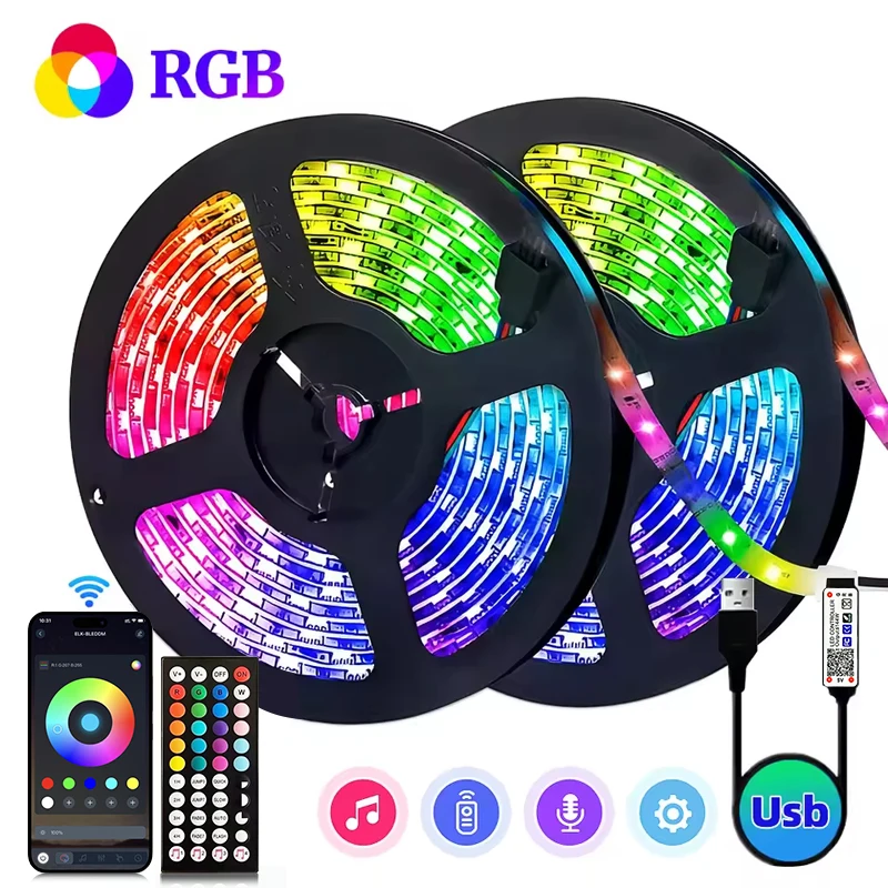

Светодиодная лента USB 5050 RGB с 44 клавишами, пульт дистанционного управления, гибкая световая лента для украшения спальни, вечеринки, атмосферы, подсветка телевизора