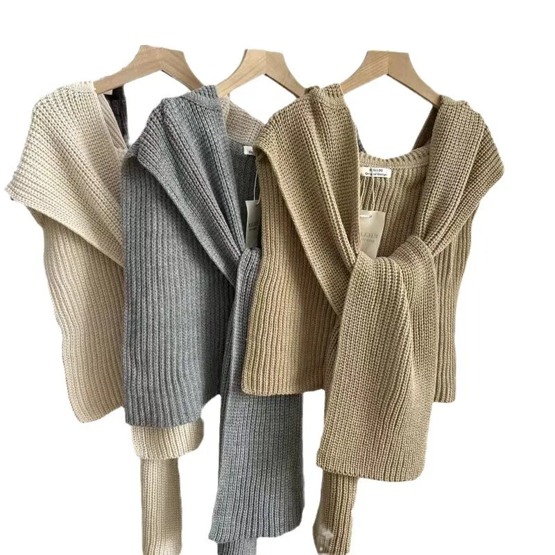 Women Trendy Lazy Style Knitted Hooded Shawl Winter Warm 100 Acrylic Shoulder Cape Striped Outerwear For Daily Wear Multiple Col