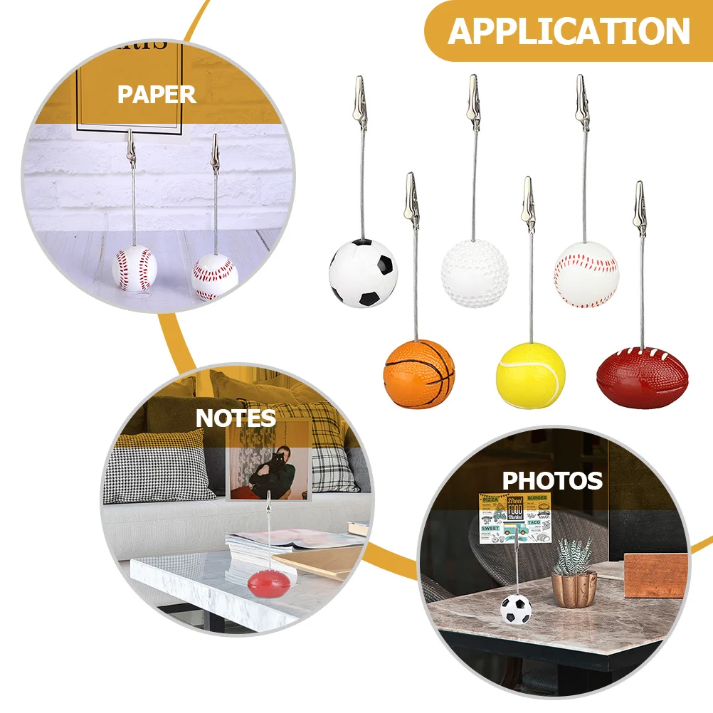 

6Pcs Sports Ball Base Memo Clips Multi-Function Photo Holders Desktop Message Clip Practical Household Card Holder