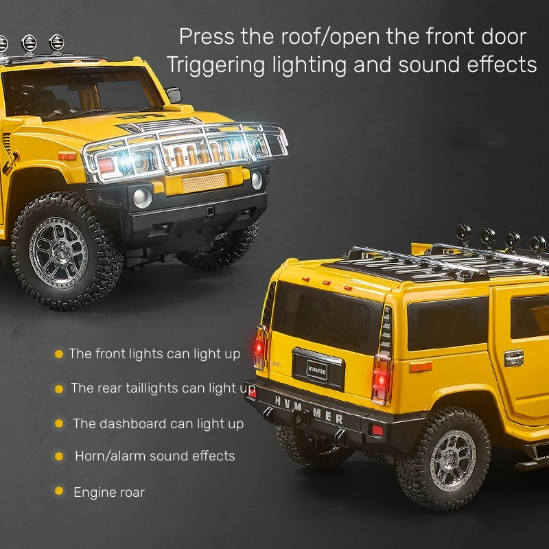 1:18 Hummer H2 SUV Alloy Large Off-Road Vehicle Diecast Metal Scale Car Model Sound＆light Collection Childrens Toy Car GIfts