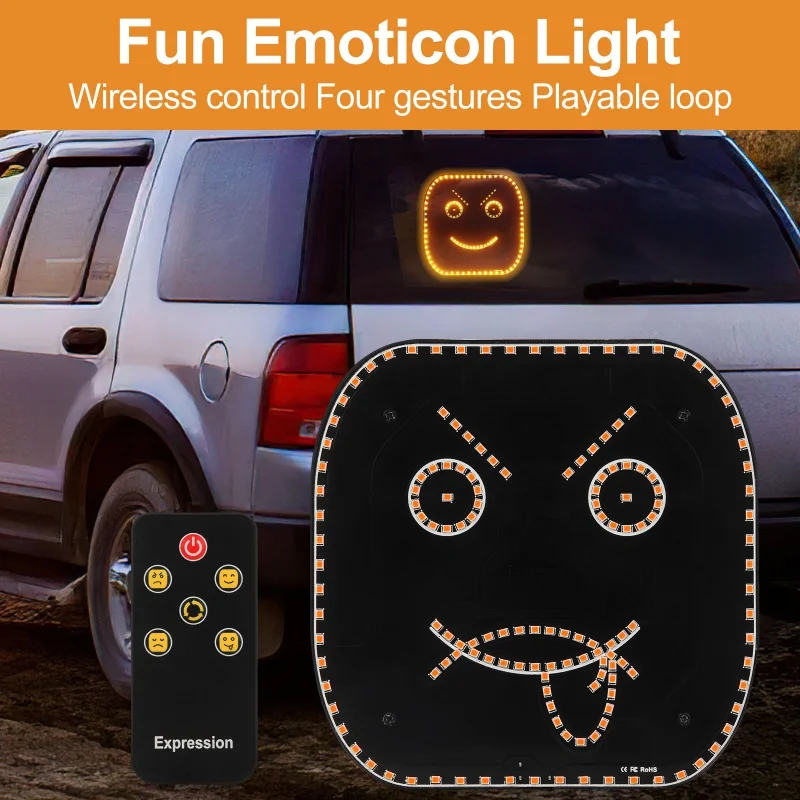 Car LED Funny Facial Expression Light With Remote Control Rear Window Multi-function Warning Reminder Lamp Exterior Accessories