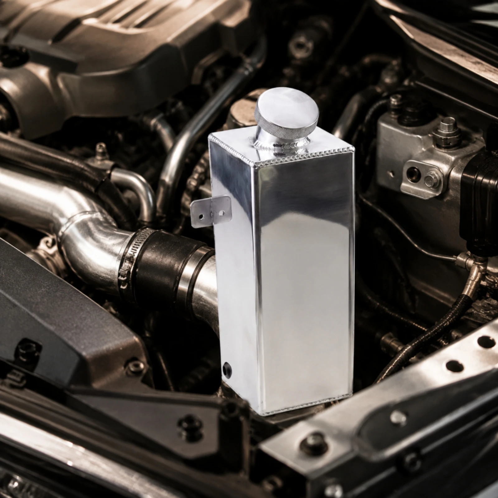 Auxiliary Water Tank Two-Liter Capacity Aluminum Coolant Expansion Tank Welded Degassing Reservoir with Mounting Bracket