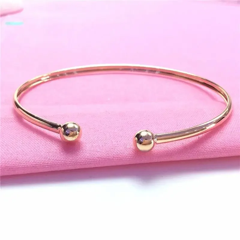 Plated 14K Rose Gold Glossy Bead Bracelet for Women Elegant Simple Charm Wedding Jewelry Accessories