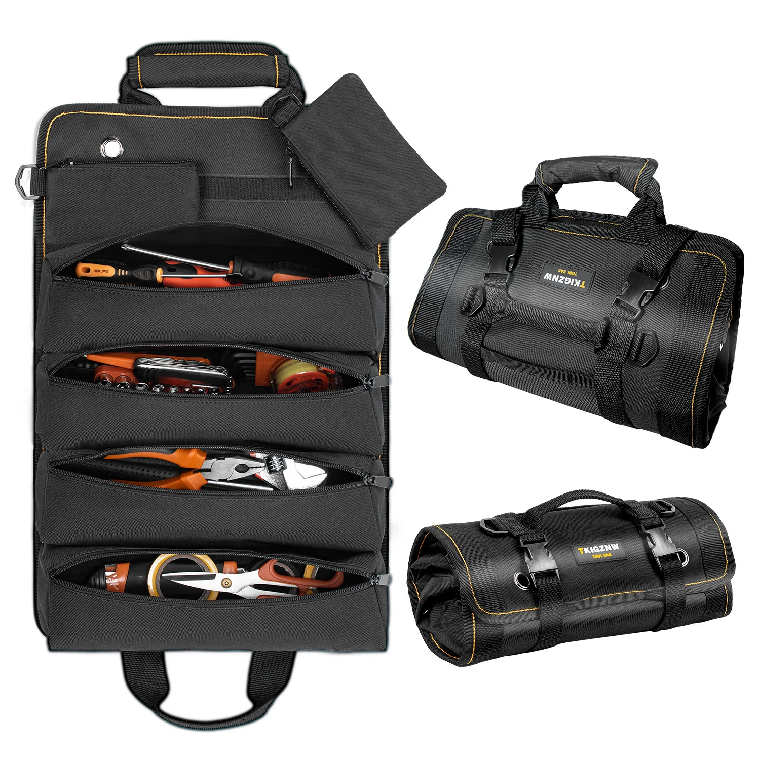 TKIGZNW Tool Bag Roll Up, Heavy Duty Rolled Empty Tool Storage Organization, Portable Foldable Rollup Organizer with 2 Small