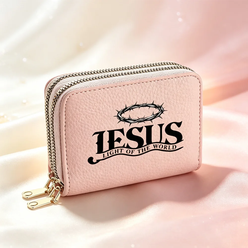 Mini Zipper PU Leather Wallet Jesus Thorn Crown Pattern Trendy Ladies Card Holder with Coin Pocket & Credit Card Slot