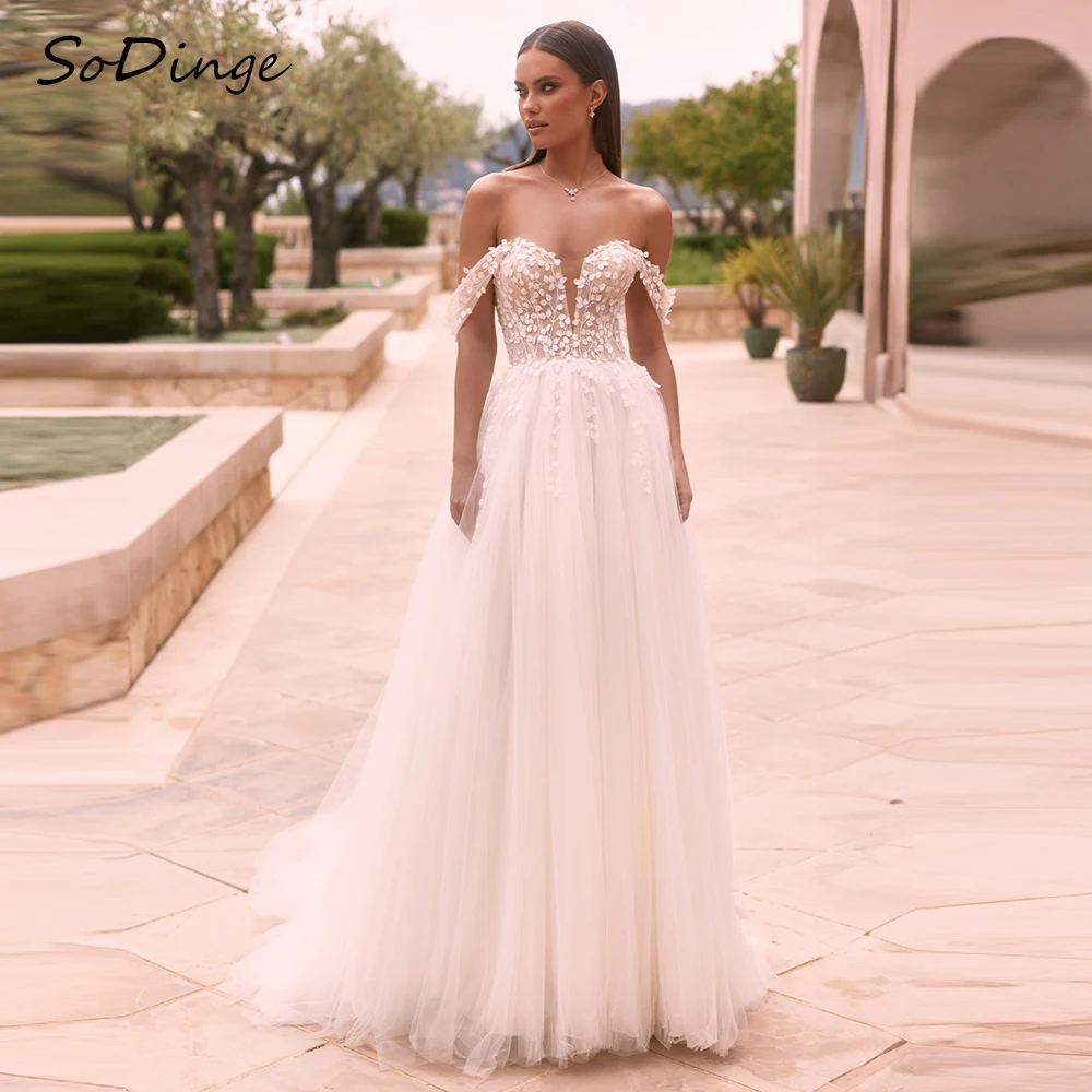 

SoDigne A-line Appliques Wedding Dresses Off Shoulder Sweetheart Tulle Bridal Dress Long Bridal Gown 2025 Customized