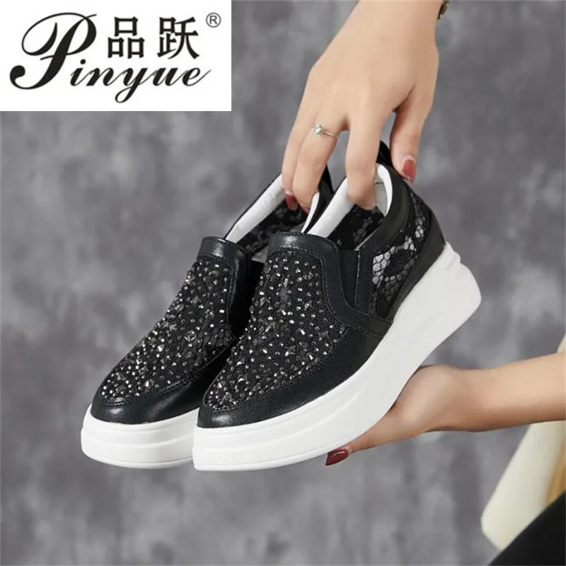 

6cm Women Platform Sneakers Autumn Rhinestone Sequin Lace-up Casual Sport Running Shoes Femme Breatheable Shoes Zapatos Mujer