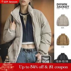 Maden Women Down Jacket Autumn Winter 90% White Duck Down Thickened and Warm Stand Collar Outerwear Coat Windproof Jacket