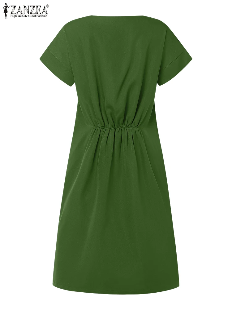 Moda letnia sukienka z krótkim rękawem solidna sukienka ZANZEA sukienki damskie 2025 moda praca do kolan szata Casual Holiday Vestido Kaftan