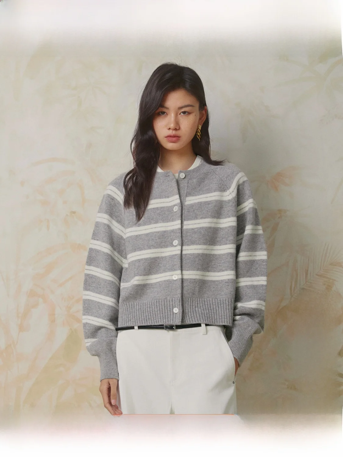 

ZhiZhi Женский зимний кардиган из чистой шерсти, вязаный, с круглым вырезом, свободного кроя, длинный рукав, разноцветный, красный, для повседневной носки