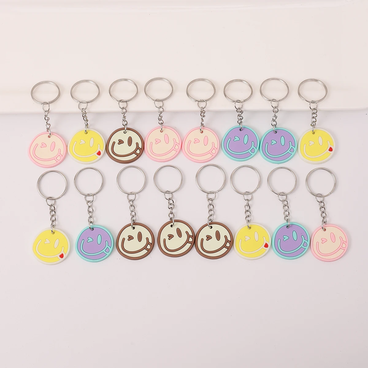 16pcs Cartoon Smiley Face Pendant Keychains, Cute Bag Key Chain Keyring Ornament Bag Purse Charm Accessories Birthday Gifts