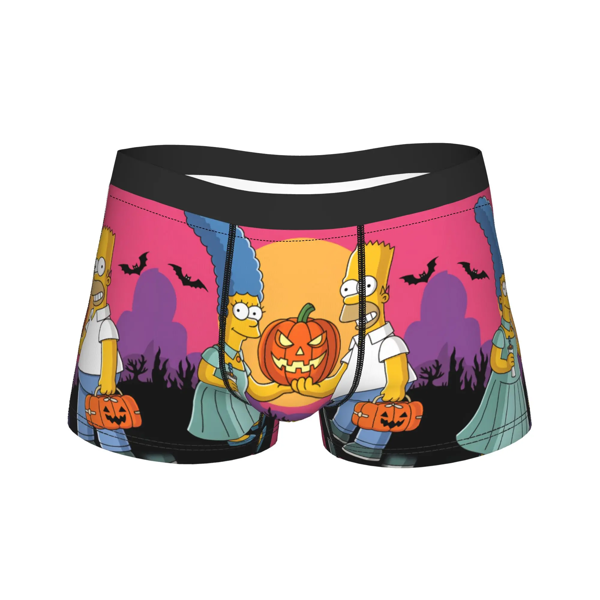 S-Simpsons The Halloween Couple Pumpkin Underwear  Male Panties Printed Breathable Boxershorts Trenky Boxer Brief Plus Size 2XL