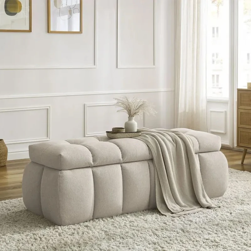 #Nordic Cream Style Customize Velvet Storable BedroomBench Home Living Room Shoe-changing Foot Stool Commercial Store Sofa Bench