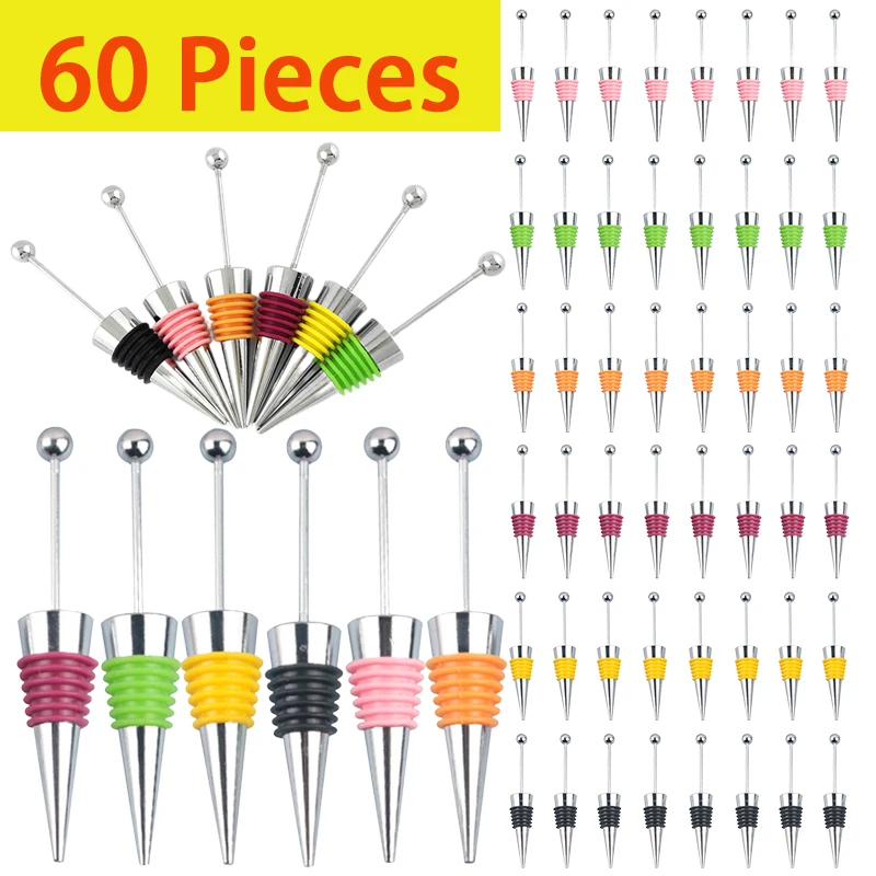 

60Pcs Blank Beadable Bottle Stopper for Wine Present Wedding Bead Decorated Wine Bottle Stopper Making Kits Bar Accessories