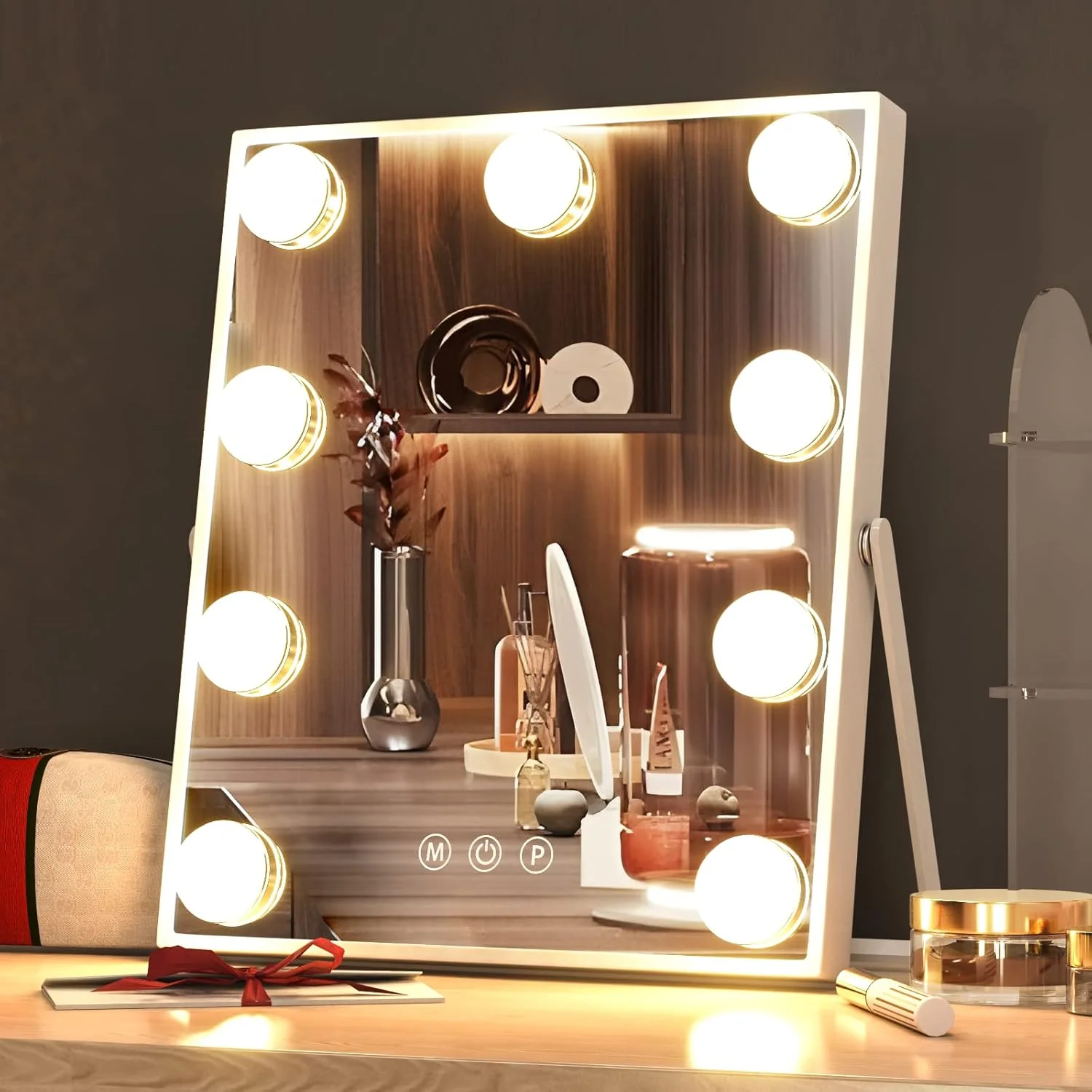 9 LED Bulbs  Vanity Mirror with Lights,  Makeup Mirror, Small Vanity Lighted Mirror with 3 Color Lighting Modes, Smart Touch Con