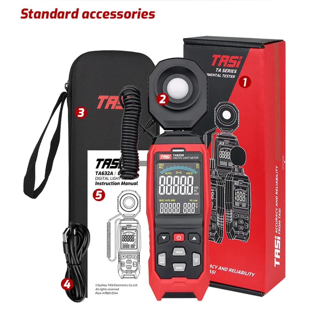 TASI TA632A/B Digital Light Meter Photography Luxmeter Detachable Probe Illuminometer Lux/Fc Photometer Enviromental Tester