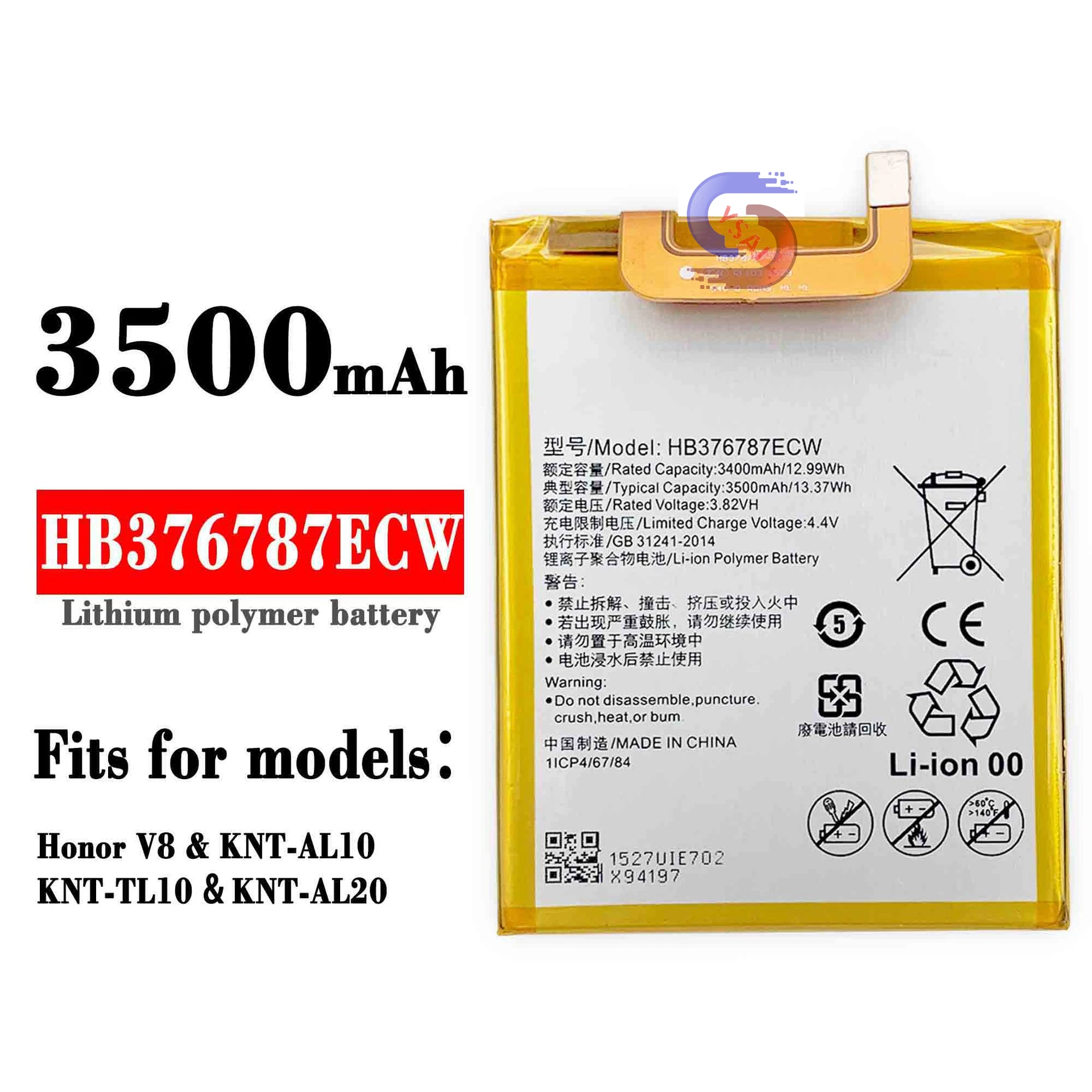 

5pcs New for Huawei KNT-AL10 Honor V8 AL20 Mobile phone battery HB376787ECW factory wholesale