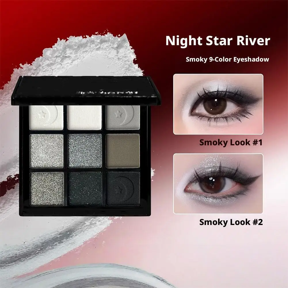 9 Colors Black Swan Smoky Eyeshadow Palette Matte Silver Glitter Dark Grey Eye Shadow Powder Waterproof Long Lasting Cosmetics