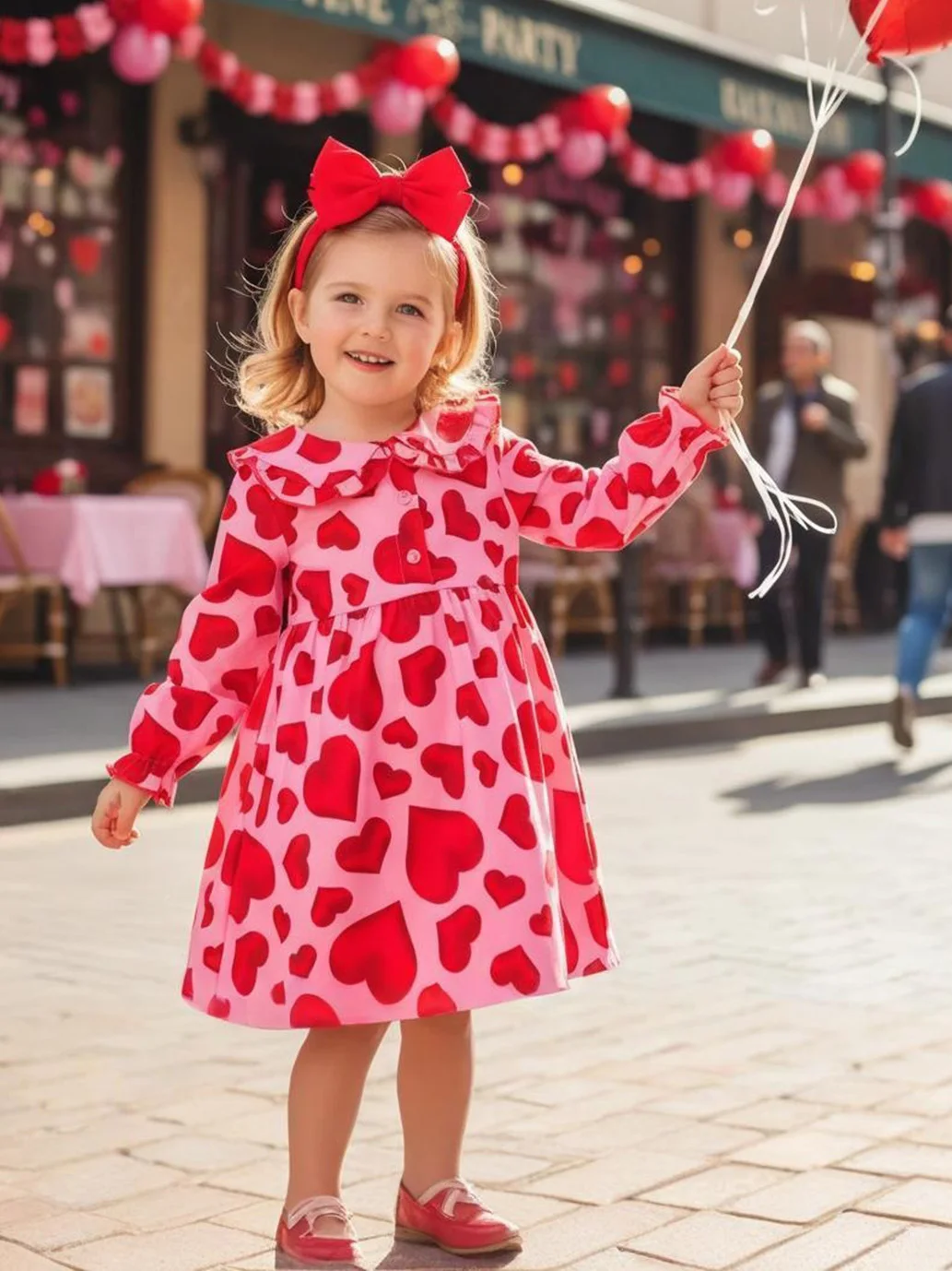 Spring Summer Girl Dress Heart-Shaped pattern Long Sleeved Dress Children's Valentine's Day Dress For Girl 1-6 Years