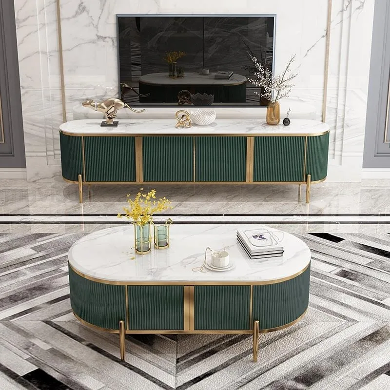 

Green Hong Kong-Style Light Luxury Marble Coffee Table Tv Cabinet Post Modern Minimalist Apartment Living Room Sofa Side Desk