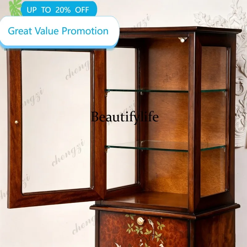 M178 French Retro Peacock Painted Glass Wine Cabinet