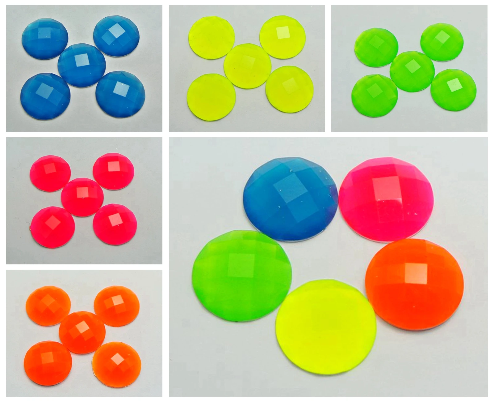 50 Mixed Neon Color Flatback Acrylic Round Rhinestone Gems 20mm No Hole