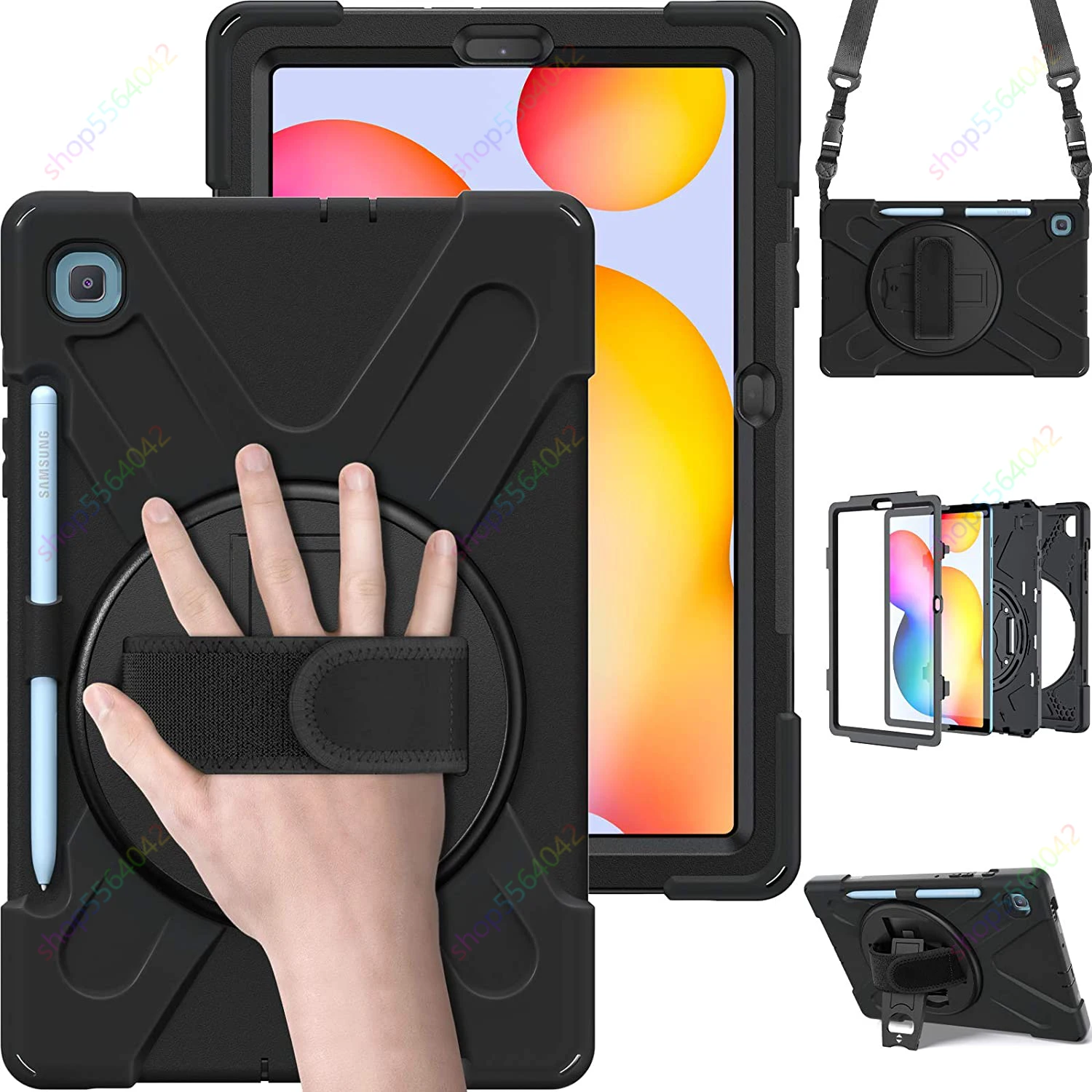 

For Samsung Galaxy Tab S6 Lite Case 2022 2020 SM-P610/P613/P615/P619 Kickstand Handle Shoulder Strap Cover for Tab S6 Lite 10.4