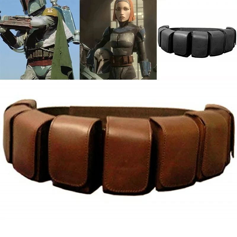 Steampunk Bandolier Cartridge Ammo Belt Bag PU Leather Bullet Pouch Bo Katan Bounty Hunter Ba Fett Fanny Pack Cosplay Costume