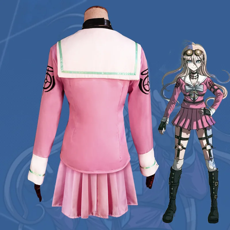 Anime Game recruté anronpa V3 ata u Iruma Cosplay Costume pour filles, perruque rose, robe de marin, jupe trempée, lunettes, ensemble complet, tenues d'Halloween