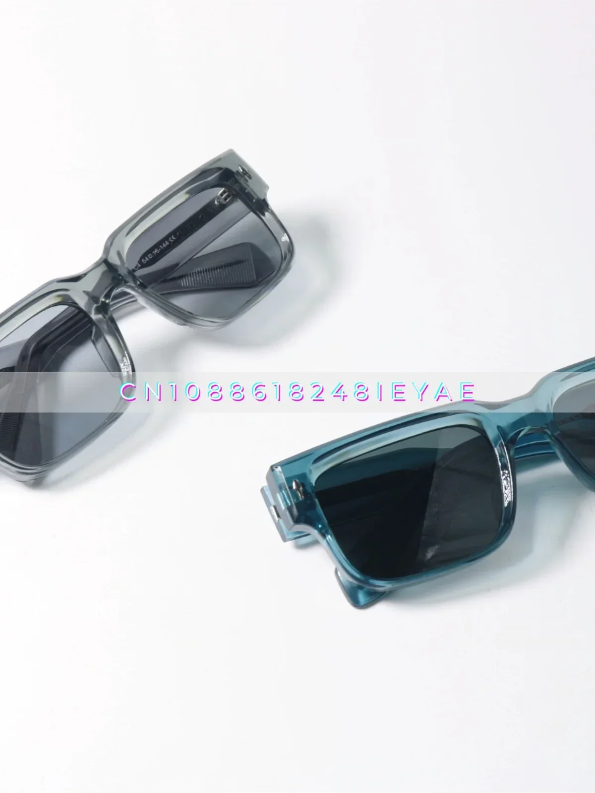 Óculos de sol de armação grossa quadrada cinza-azul exclusiva Uv400 Proteção UV Óculos de sol retrô simples