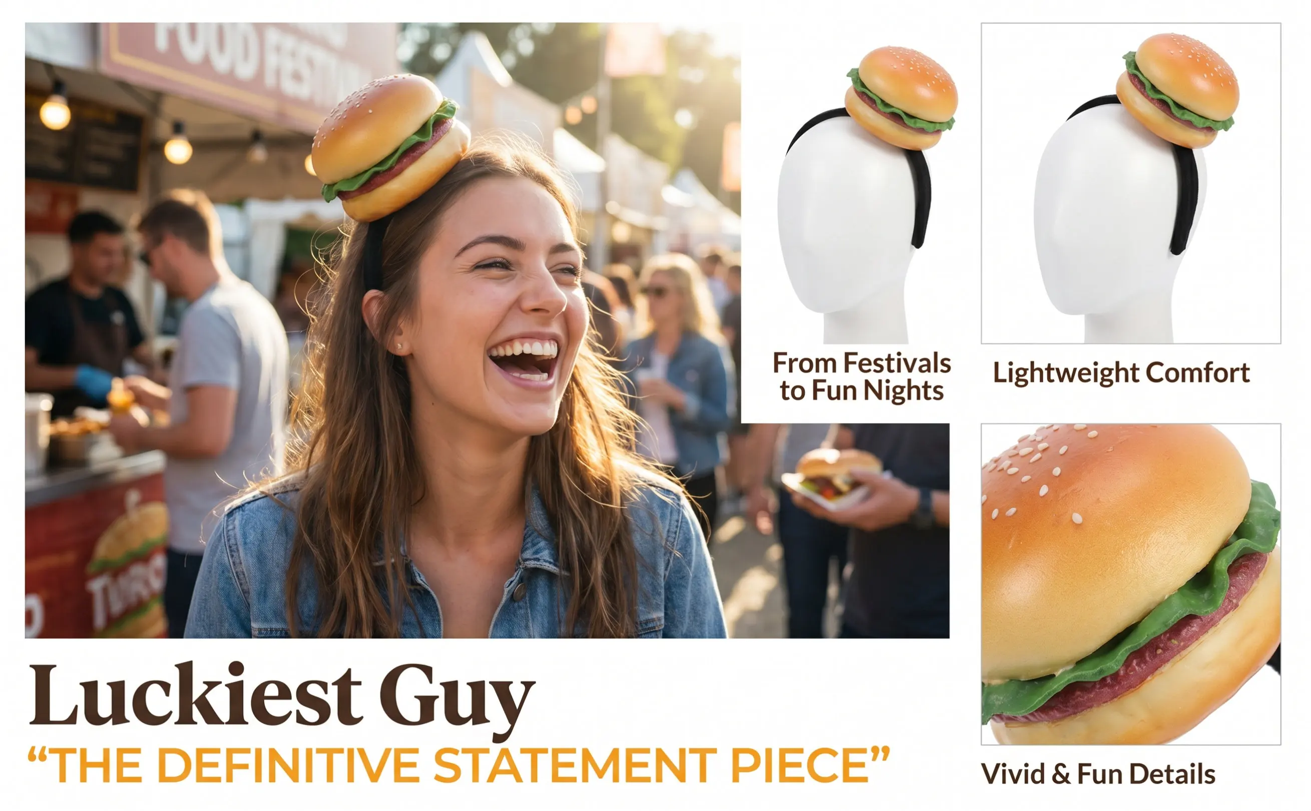 Novelty Hamburger Shape Headband Funny Cosplay Burger Headdress Party Costume Headwear Photo Prop Festival Festival Headgear