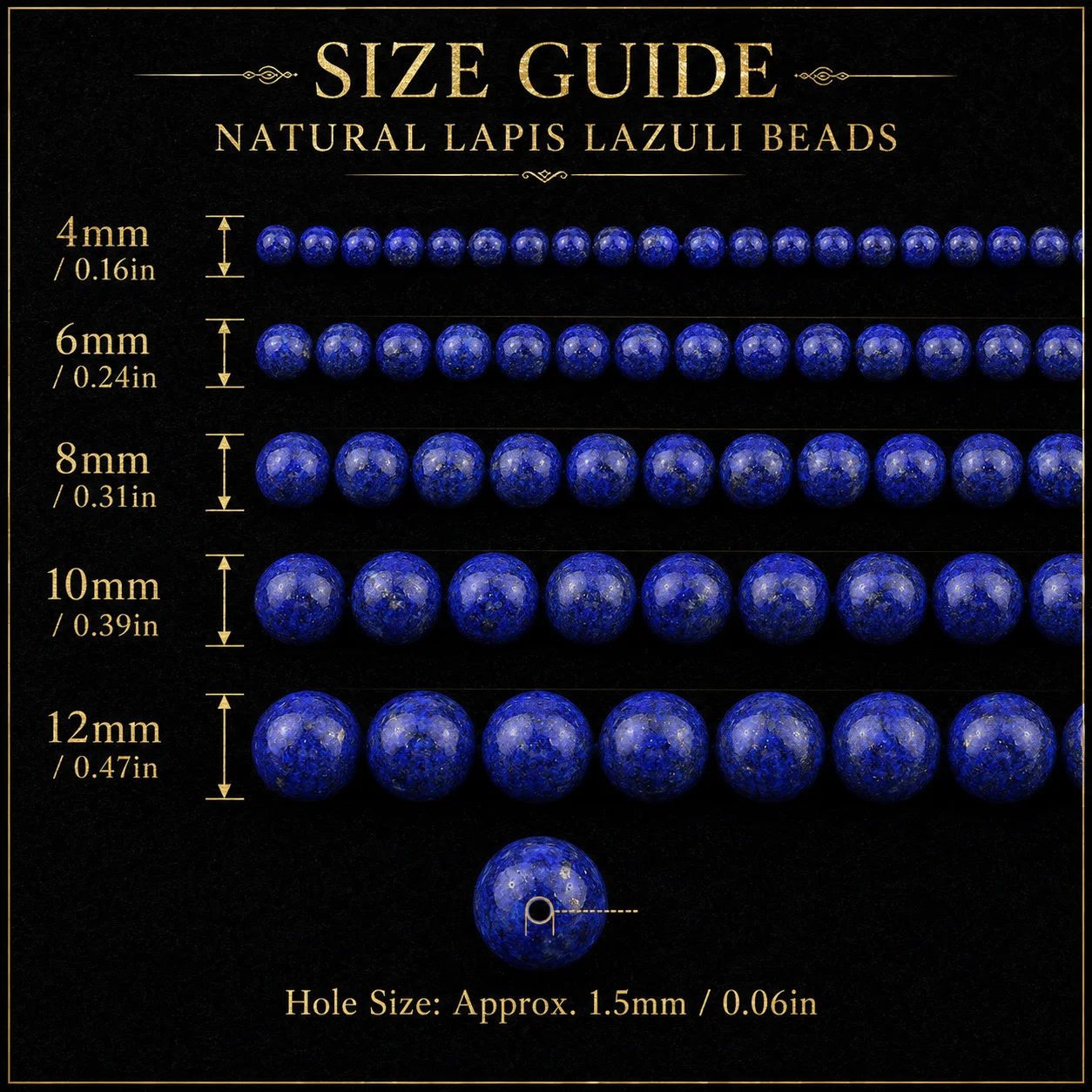 4/6/8/10/12mm Half Strand Natural Stone Lapis Lazuli Round Beads Smooth Spacer Beads for DIY Bracelet Necklace Jewelry Making