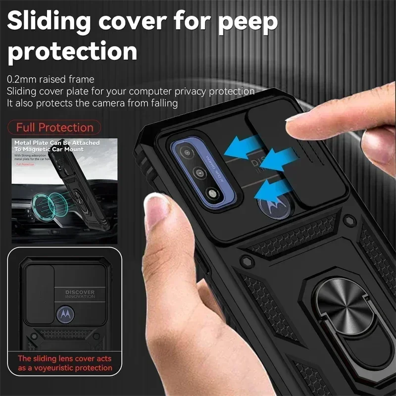 Coque de téléphone blindée antichoc pour Motorola Moto G Play 2023, étui à lentille market, coque arrière avec support d'anneau, Motorola G Pure G Power 2022