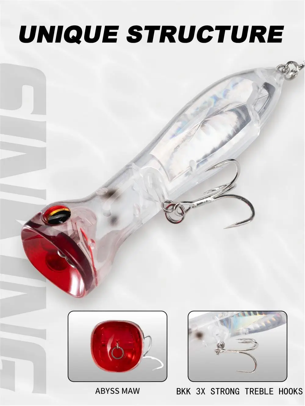 Hunthouse Topwater Floating Popper Angelköder PRISM ROAR Hard Bait 95mm 20g Künstlicher Köder für Hecht, Wolfsbarsch, Salzwasserfische. – Detail 7
