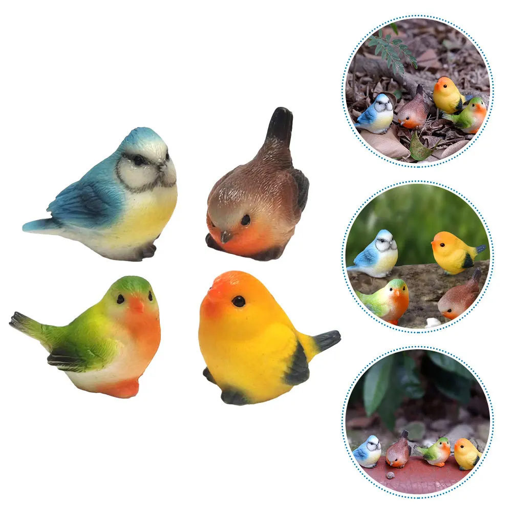 

4Pcs Resin Decorative Bird Statues Miniature Realistic Birds Garden Lawn Indoor Outdoor Decor Bird Collection Resin Birds