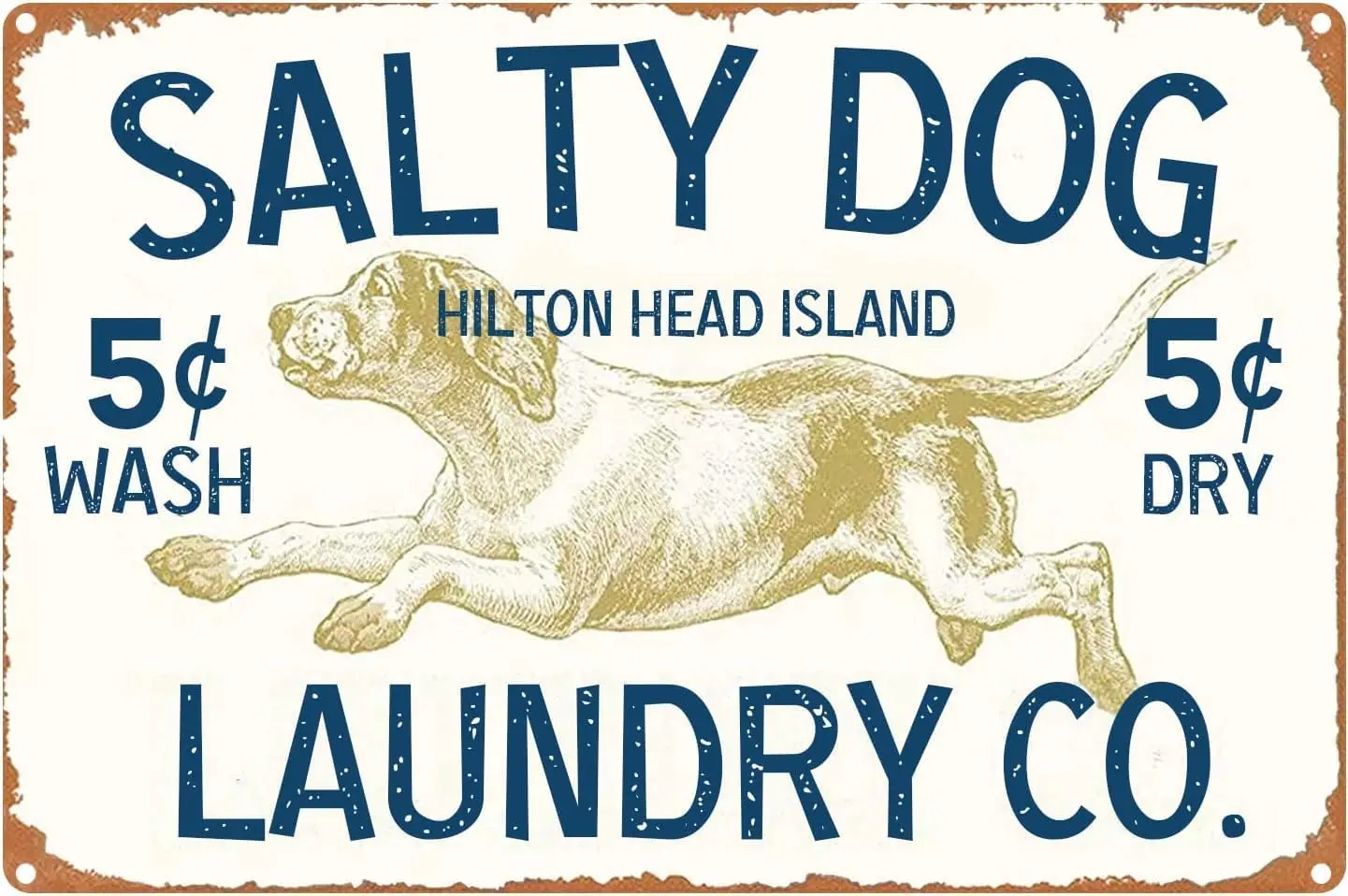 Aowotu Salty Dog Laundry Vintage Farmhouse Laundry Room Sign Country Home Decor Washroom Signs Art Wall Metal Tin Signs Vintage